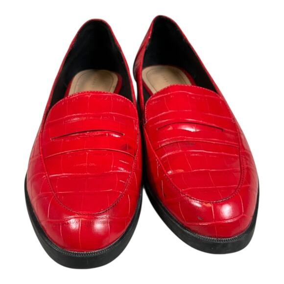 Zara Trafaluc Red Croc-Embossed Loafers Women’s Size 39 (8.5 US) - Picture 6 of 13